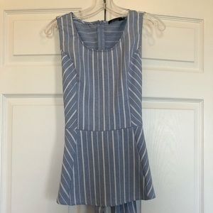 Blue and white peplum tie blouse by Doe & Rae